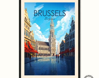 Grand Place Brussels Travel Print Belgium Poster Brussels Gift Brussels Art
