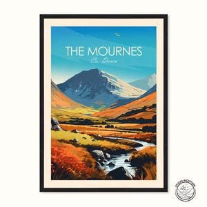 Mourne Mountains Traditional Print The Mournes Travel Poster Slieve Donard County Down Mourne Mountains Gift AONB Print Northern Ireland Art