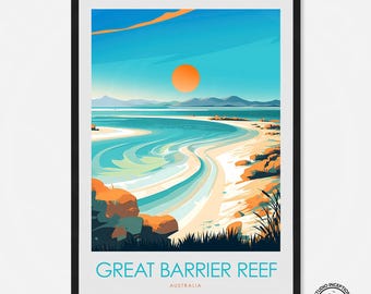 Great Barrier Reef Travel Print Australia Cairns Whitsunday