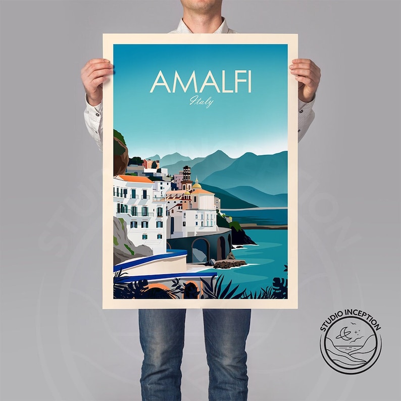 Amalfi Coast Italy Print Italy Poster Travel Poster Travel Print Amalfi Coast Art Print, Travel Gift, Italy Gift image 1
