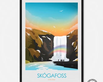 Iceland Print, Iceland Poster, Travel Print, Travel Poster, Skogafoss, Wall Art, Art Print, Poster, Blue Lagoon, Gift, Souvenir, Prints, Art