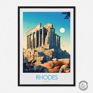 Rhodes Travel Poster Print - Greece, Rhodes artwork, Travel Gift, Rhodes Wall Art