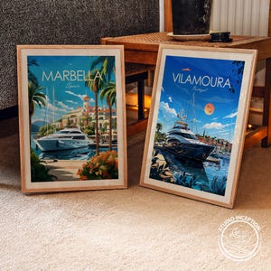 Impresión de viaje tradicional de Vilamoura, cartel de Portugal, arte de la pared del Algarve, arte de viaje de Vilamoura, regalo de viaje personalizado, decoración del hogar de Vilamoura imagen 4