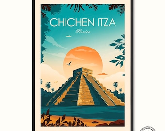 Chichen Itza Mexico Travel Print - Landmarks Print - Wonders of the world Poster - Yucatan