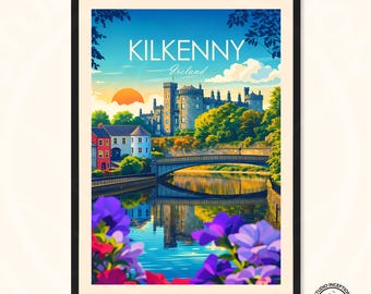 Kilkenny Ireland Travel Print | Kilkenny Castle Poster | Irish Wall Art | Ireland Gift | Colourful Travel Poster | Kilkenny Art Print