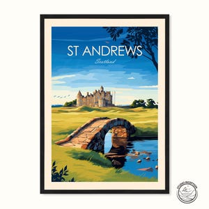 St Andrews Golf Gift Scottish Golf Course Print St Andrews Framed Poster with Customised Options Golf Art Decor Swilcan Bridge Golf Print