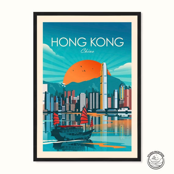 Vintage Hong Kong Airways Travel Poster Print – A4, Colour, Advertising Art
