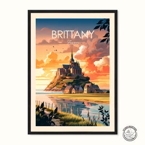 Lámina de viaje de Bretaña, Francia, regalo de viaje, póster de Normandía, póster de Saint-Malo, arte vacacional, arte de viaje, láminas enmarcadas