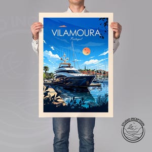 Impresión de viaje tradicional de Vilamoura, cartel de Portugal, arte de la pared del Algarve, arte de viaje de Vilamoura, regalo de viaje personalizado, decoración del hogar de Vilamoura imagen 3