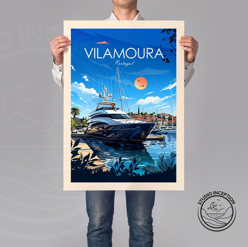 Impresión de viaje tradicional de Vilamoura, cartel de Portugal, arte de la pared del Algarve, arte de viaje de Vilamoura, regalo de viaje personalizado, decoración del hogar de Vilamoura imagen 3
