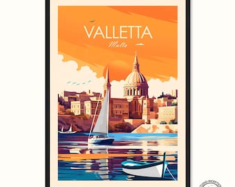 Malta traditional Print, Malta Gift, Valletta Travel Poster Wall Art, Travel Gift, Birthday Gift, Wedding gift,