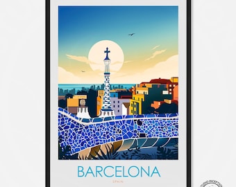 Barcelona Park Guell Spain Travel Poster Art Print