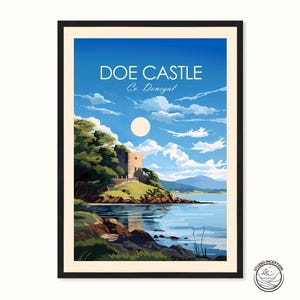Doe Castle Donegal Traditional Print, Ireland Travel Poster, Irish Landscape Art, Personalised Gift, Travel Art for a Gallery Wall