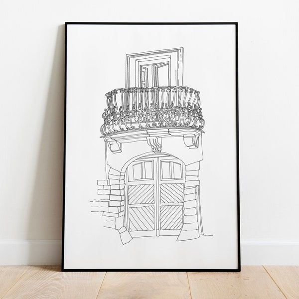 City line art for digital download Balcony decor City art One line drawing Digital print House sketch Modern wall art Black and white