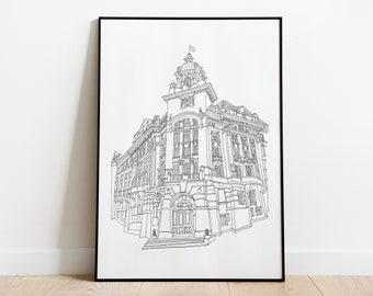 Architecture drawing for digital download Home interior pictures House portrait House illustration Street drawing One line drawing City art