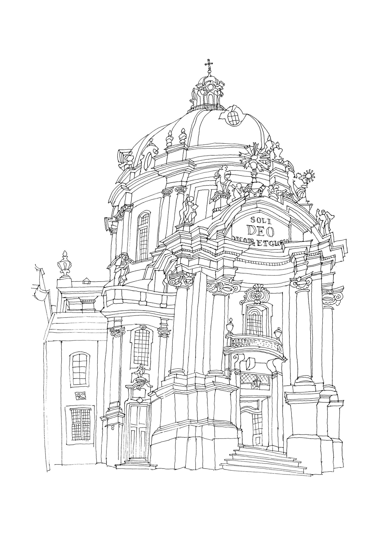 6 Church Art Drawings Digital Download Set of 6 Prints Gallery Wall Set