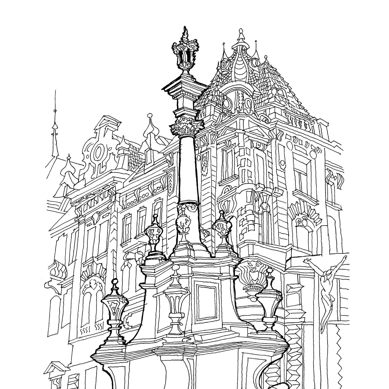 Printable line drawing architecture poster for digital | Etsy