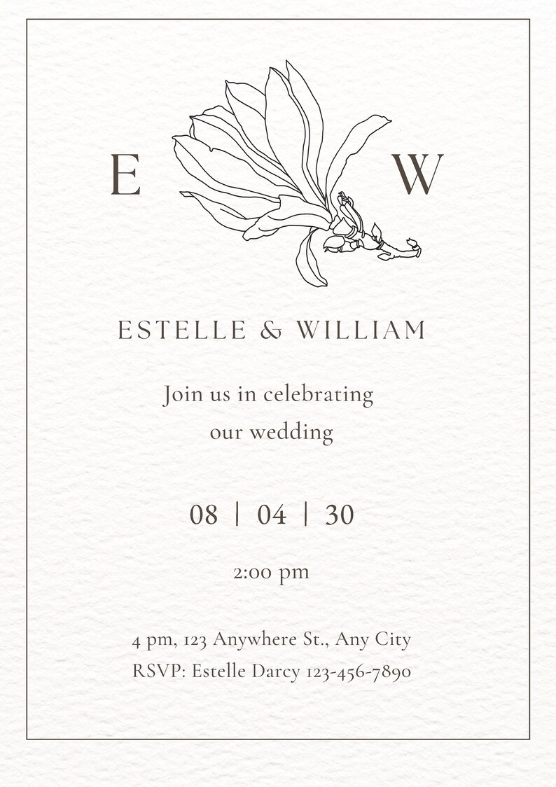 Editable Canva Wedding Invitation Template Magnolia Flower Etsy