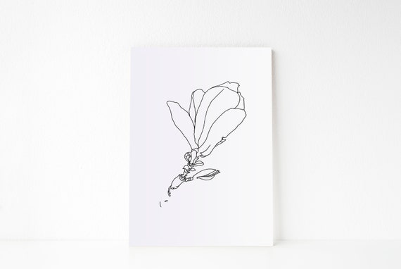 Magnolia Flower Poster Digital Download Line Drawing Print One Etsy