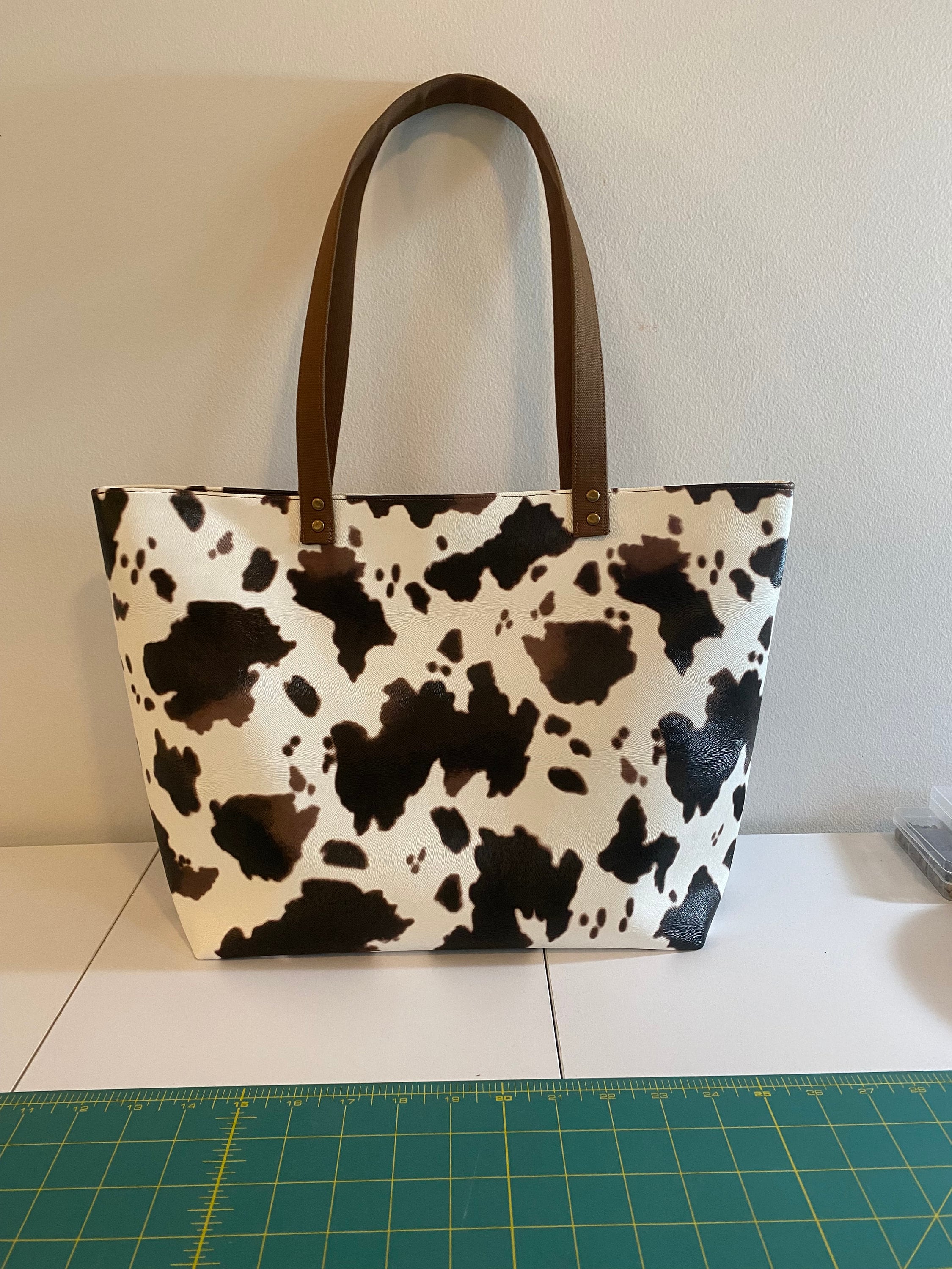 Women's Tote, Faux Leather, Cow Print, Cow, Brown Print Etsy