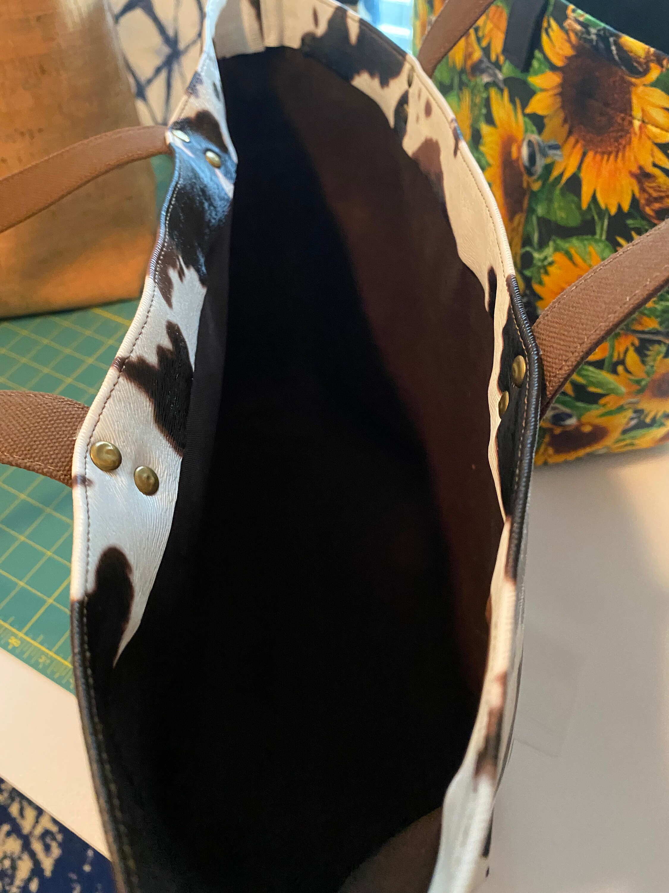 Women's Tote, Faux Leather, Cow Print, Cow, Brown Print Etsy