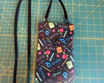 Teacher print, double pocket cell phone bag, multi colors