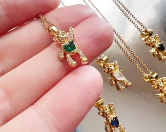 Cute 18k Gold Plated Brass ‘All Heart’ Teddy Bear Charm Necklace | Love Heart Teddy Bear Necklace