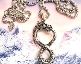Infinity Dragon Pendant Necklace – Stainless Steel Norse Serpent Jewelry | Mythical Ouroboros Inspired Chain