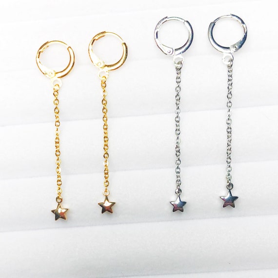 Boucles D'oreilles Pendantes étoiles Plaquées Or - Acier Inoxydable - Cadeau Femme - Budget Beauté