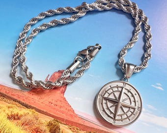 Stainless Steel Compass Necklace | Minimalist Travel Jewelry for Men & Women