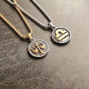 Stainless Steel Two Tone Men’s Zodiac Necklace *Aries*Taurus*Gemini*Cancer*Leo*Virgo*Libra*Scorpio*Sagittarius*Capricorn*Aquarius*Pisces