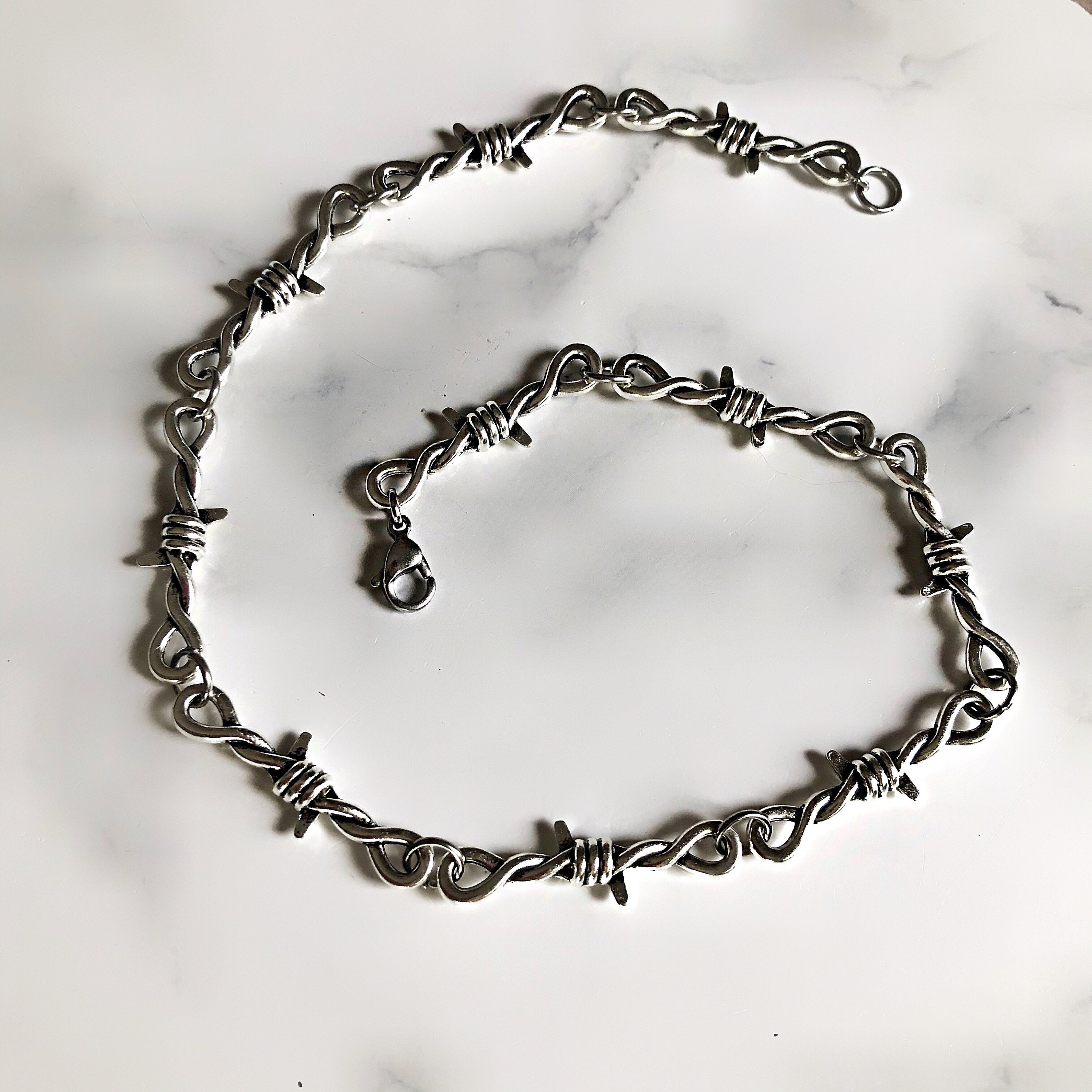 Sterling Silver Barbed-wire Necklace, Adjustable, 21-23 Inches - Etsy