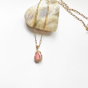 18K Gold Plated Brass Art Nouveau Rose Bud Necklace | Cat’s Eye Rose Bud Necklace | Gold Rose Necklace