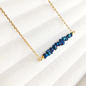 Titanium Quartz Bar 14K Echt Gold Plated Halskette | Titan Blau Quarz Halskette | Layering Halskette | Titan Quarz Nugget Halskette
