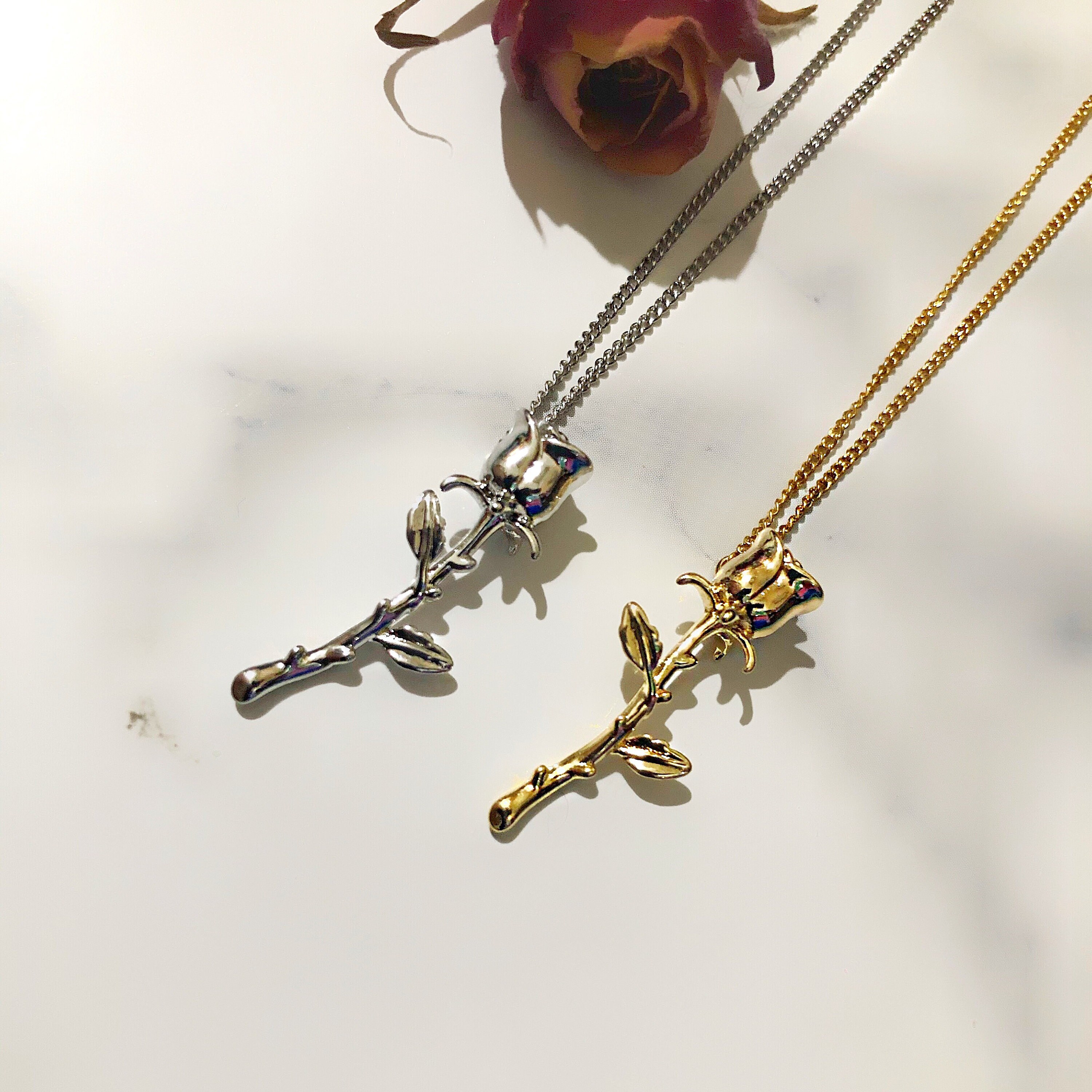 Delicate 3D Rose Necklace | 18k Gold Plated Rose Necklace | Real Platinum Plated Rose Necklace | Mother’s Day | Valentine’s Day | Gift Idea