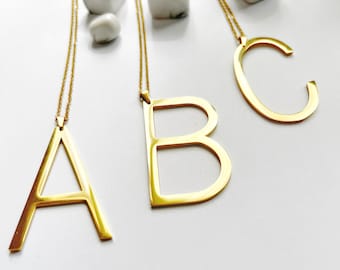 18K Gold Plated Stainless Steel Large Initial Necklace | Huge Stainless Steel Letter Necklace | Gold Initial Necklace