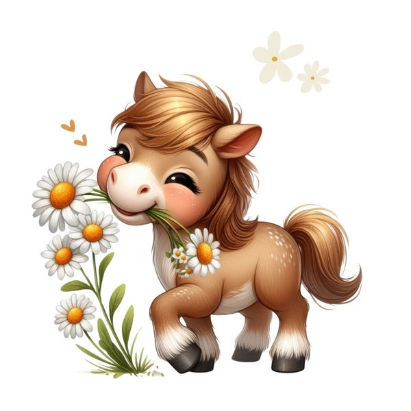 Bügelbild Pony Pferd Blumen