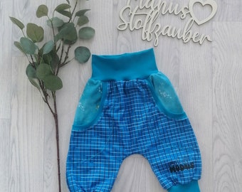 3/4 Pumphose Grids Blau kurze Hose Kinder Baby