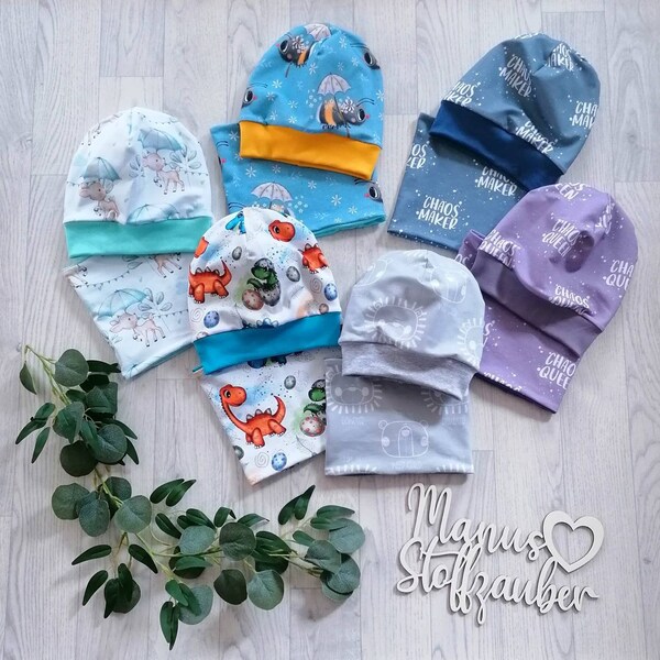 Beanie  Mütze Dino Hummel Chaos Maker Chaos Queen Rehe Kinder Baby mit Loop