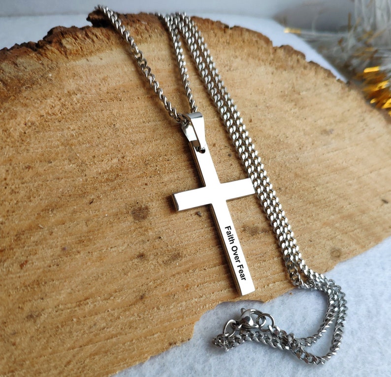 Men S Engraving Cross Necklace Custom Engraved Cross Etsy