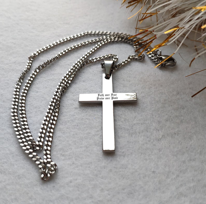 Men's engraving Cross Necklace Custom Engraved Cross Etsy