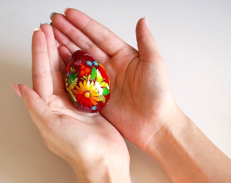 Easter egg Traditional painting technique Flowers egg Gift for easter Painted eggs in boho style Wooden egg Decor egg Cute rustic ornament