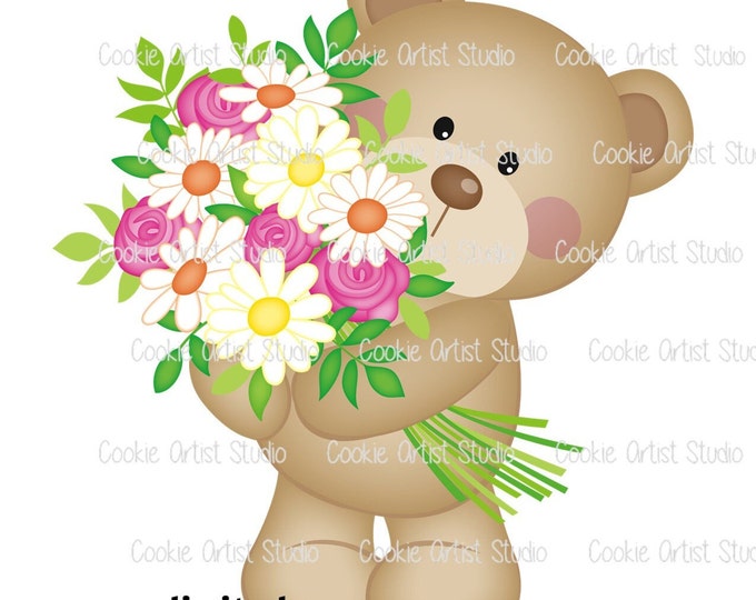 Bear Holding Flowers DIGITAL STL file, cookie cutter to download, downloadable file only