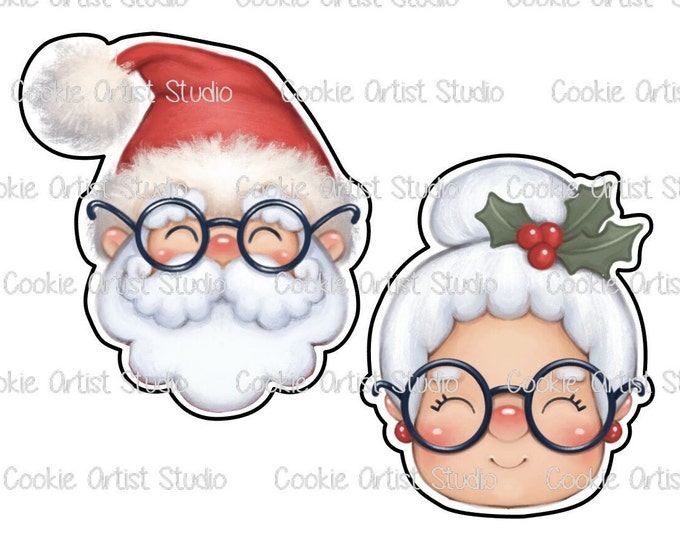 Mr. and Mrs. Claus Face Cookie Cutter and Fondant Cutter Set-Choose 1 or both