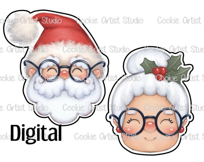 Mr. and Mrs. Claus Face DIGITAL STL file, cookie cutter to download, downloadable file only