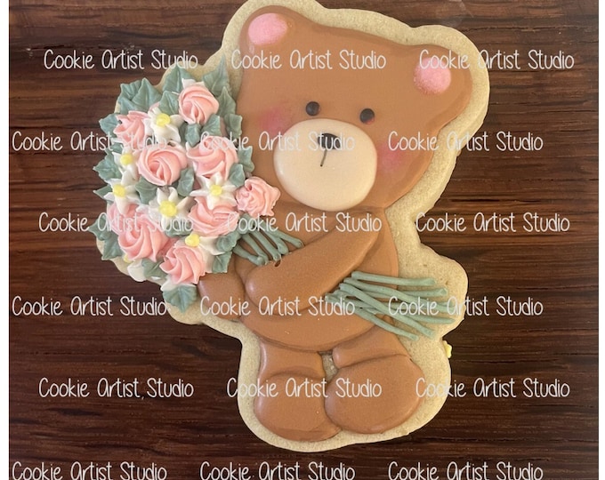 Bear Holding Flowers Bouquet Cookie Cutters and Fondant Cutters Set