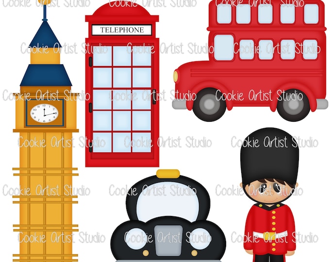 London Vacation Set or by the piece Cookie Cutter and Fondant Cutter Set