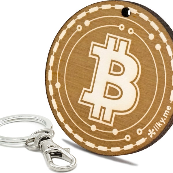 LIKY ® Bitcoin - Original Schlüsselanhänger aus Holz Gravur Surfbrett Geschenk Damen Herren Geburtstag Schmuck Anhänger Tasche Rucksack
