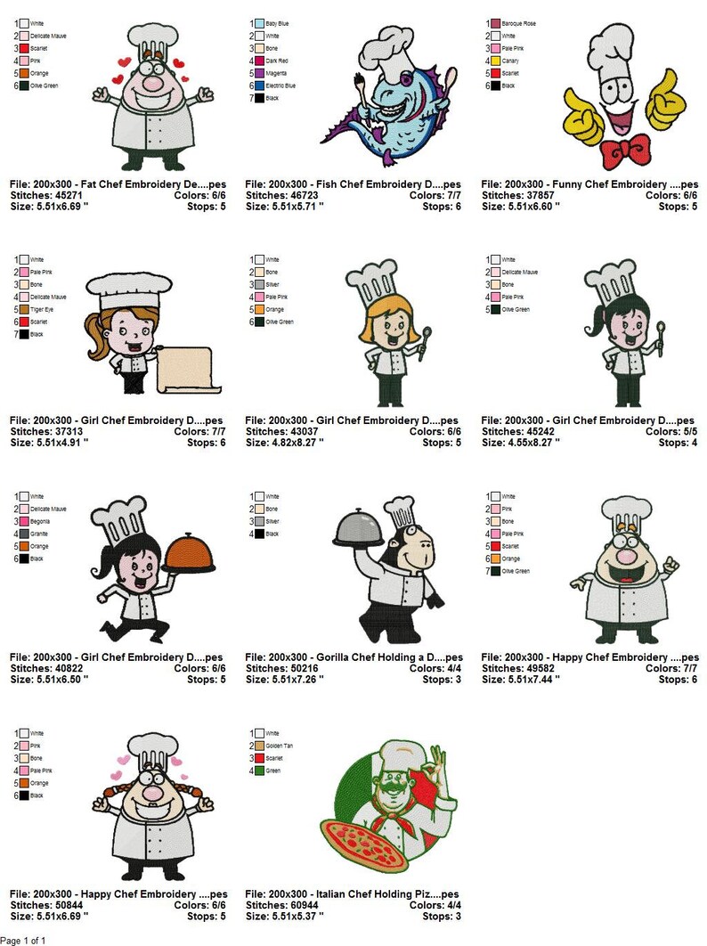 Chef Embroidery Design Bundle 63 Etsy