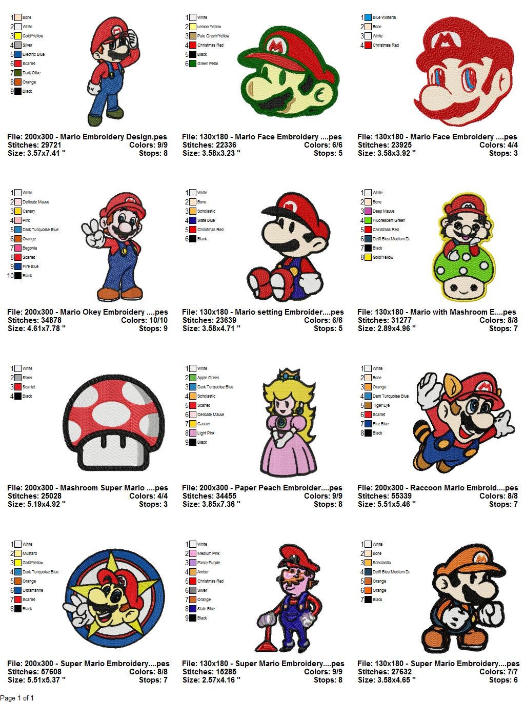 Embroidery Pattern Mario Luigi Yoshi Group - A.G.E Store patterns